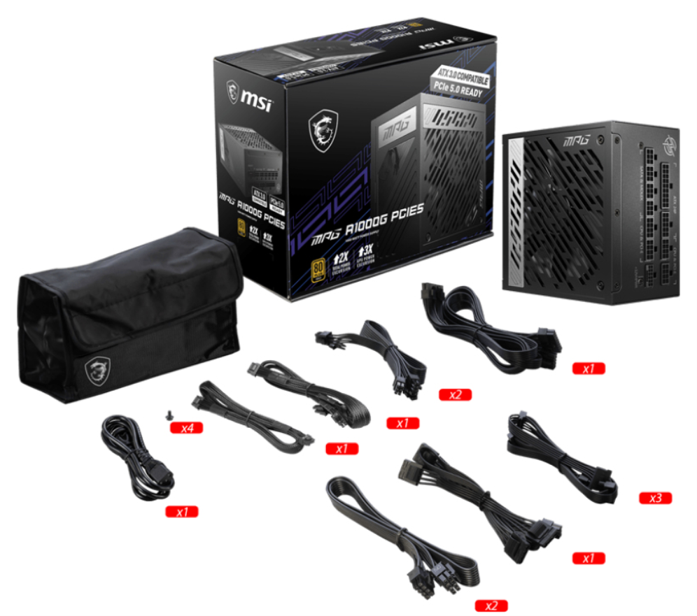 MSI MPG A1000G PCIE5 unidad de fuente de alimentación 1000 W 20+4 pin ATX ATX Negro - detalle