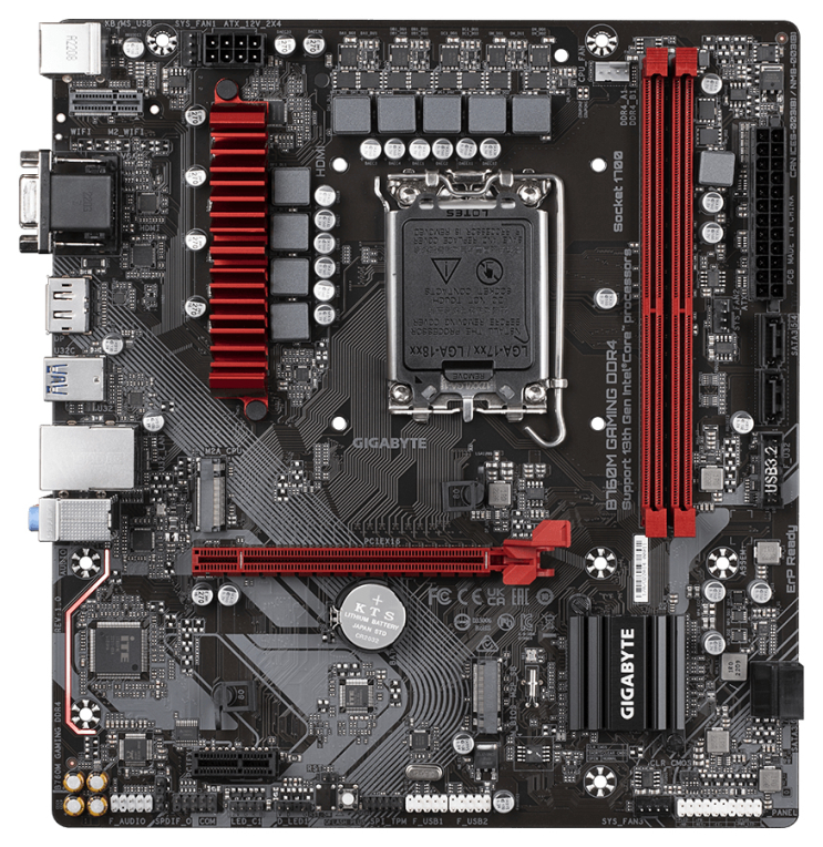 GIGABYTE B760M GAMING DDR4 Placa base - Soporta CPUs Intel Core de 14ª generación. VRM digital de 6+2+1 fases. hasta 5333MHz DDR4 (OC). 2xPCIe 4.0 M.2. LAN 2.5GbE. USB 3.2 Gen1 - detalle