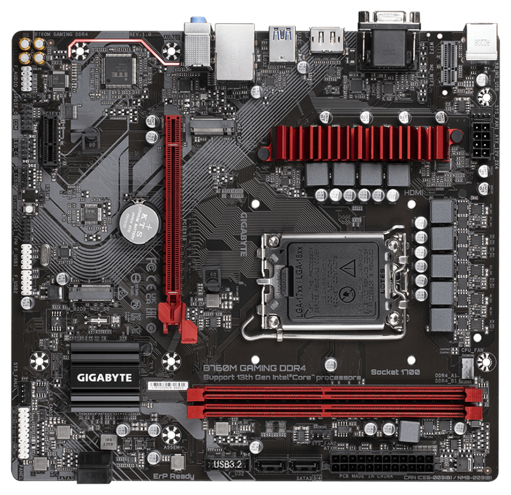 GIGABYTE B760M GAMING DDR4 Placa base - Soporta CPUs Intel Core de 14ª generación. VRM digital de 6+2+1 fases. hasta 5333MHz DDR4 (OC). 2xPCIe 4.0 M.2. LAN 2.5GbE. USB 3.2 Gen1 - detalle