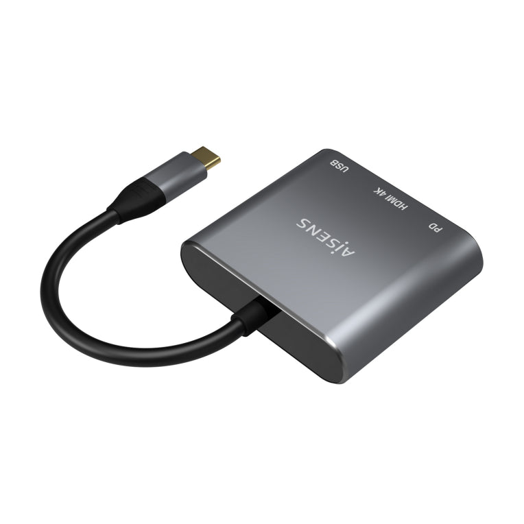 AISENS Conversor USB-C a HDMI/USB-C/Tipo A USB 3.0. 3 en 1. Gris. 15cm