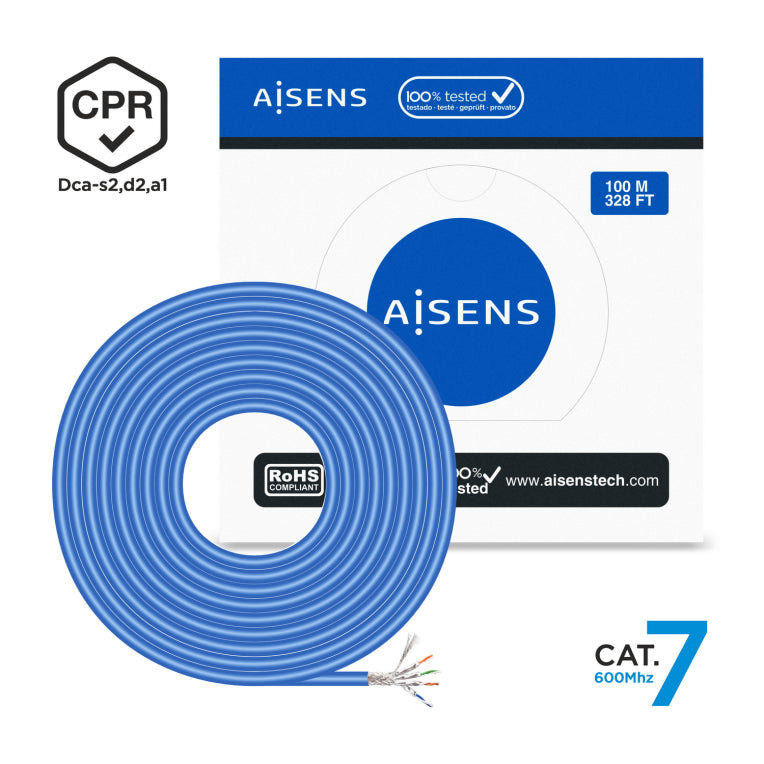 AISENS Cable de Red RJ45 LSZH CPR Dca CAT.7 600 MHZ S/FTP AWG23. Azul. 100 m
