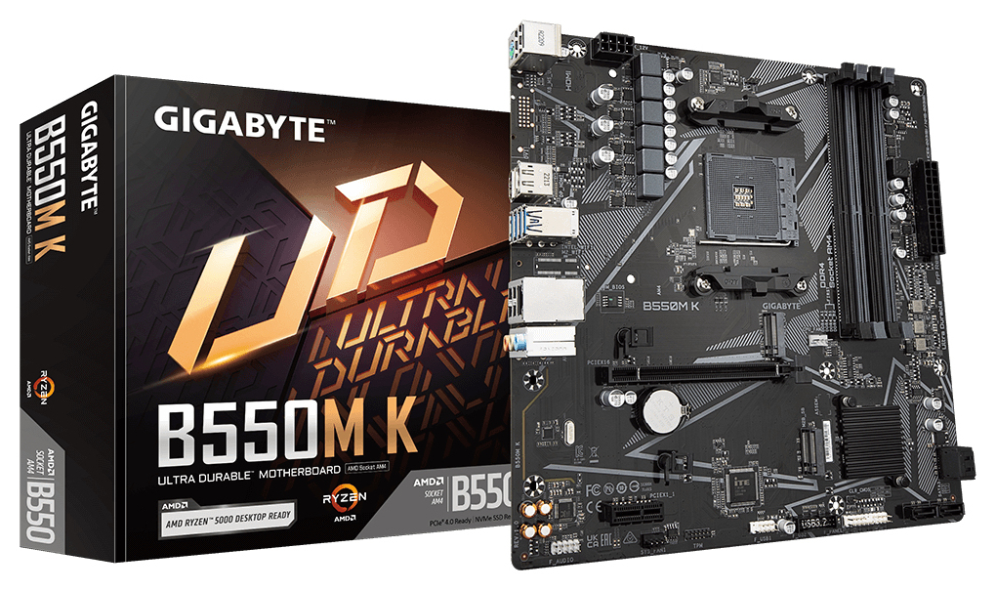 GIGABYTE B550M K Placa base - Procesadores AMD Ryzen 5000. hasta 4733 MHz DDR4. 1xPCIe 4.0 + 1xPCIe 3.0 M.2. LAN 1GbE. USB 3.2 Gen 1 - detalle