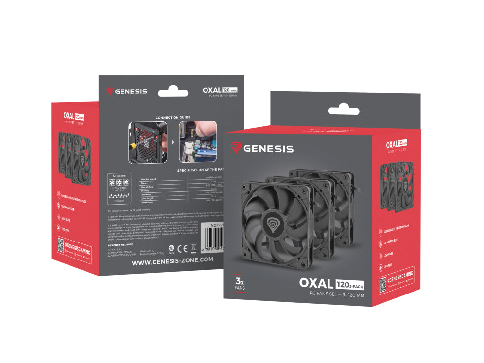 GENESIS Oxal 120 Carcasa del ordenador Ventilador 12 cm Negro 3 pieza(s)
