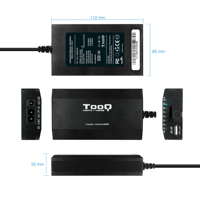 TooQ TQLC-100BS01M adaptador i inversor de corrent Auto/Interior Negre