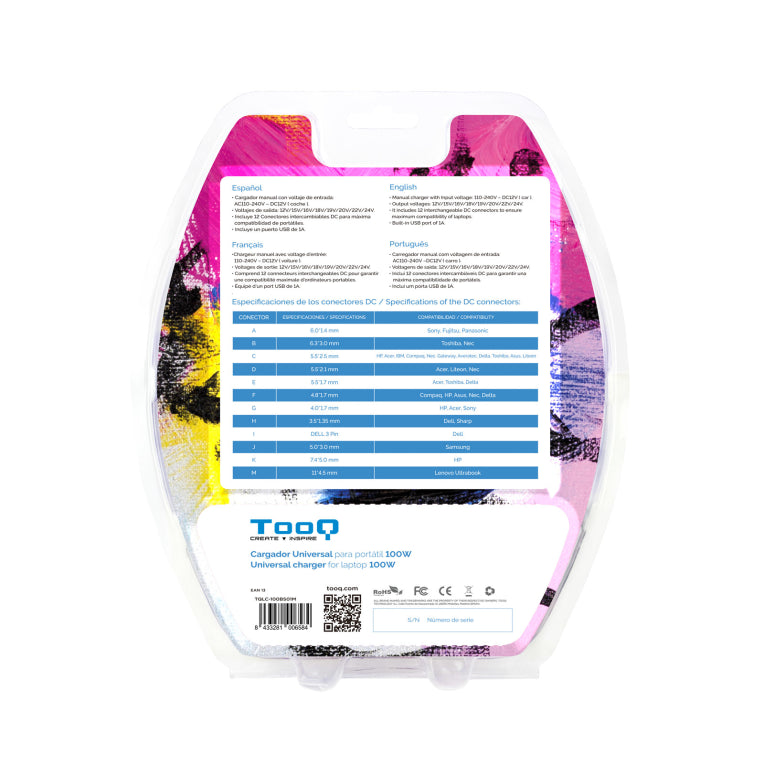 TooQ TQLC-100BS01M adaptador e inversor de corriente Auto/Interior Negro