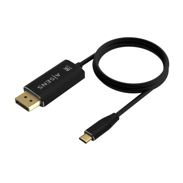 Cable convertidor de aluminio AISENS USB-C a DisplayPort 8K@60Hz. USB-C/M-DP/M. Negro. 0,8 m.