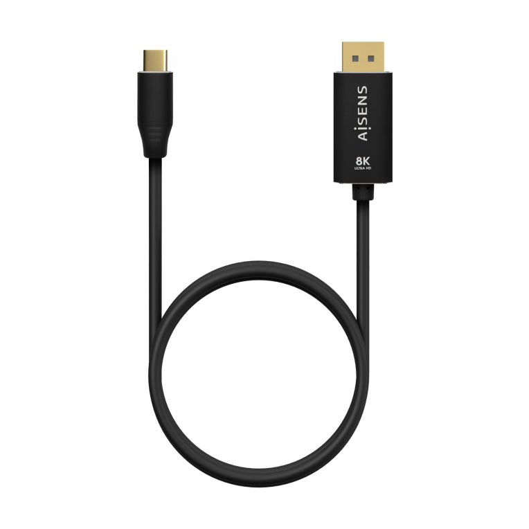 Cable convertidor de aluminio AISENS USB-C a DisplayPort 8K@60Hz. USB-C/M-DP/M. Negro. 0,8 m.