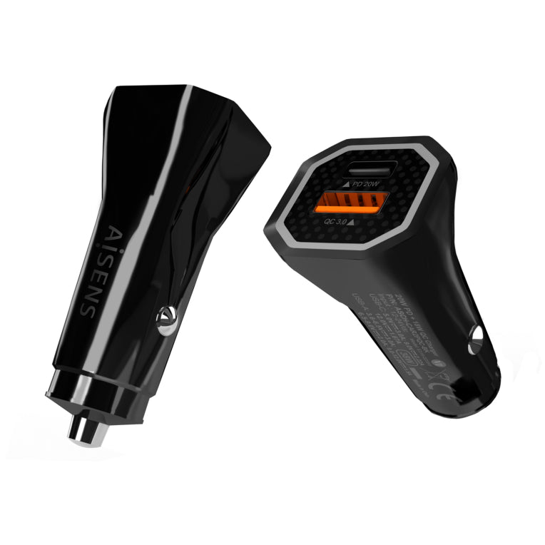 AISENS Cargador de Coche 38W.1XUSB-C PD3.0 20W.1XUSB-A QC3.0 18W. Negro
