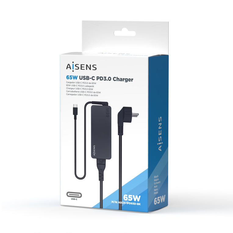AISENS Carregador 65W PD3.0 1XUSB-C 1.8M. Negre