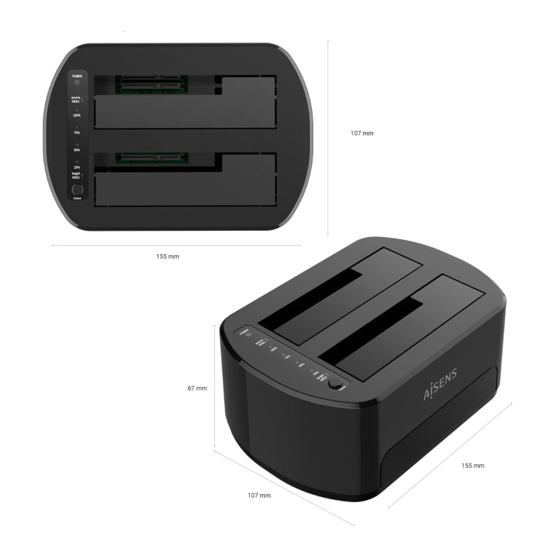AISENS Estacion de Docking de Doble Bahia ASDS-D03B SATA 2.5/3.5 a USB 3.0/3.1 Gen1. Clone. Negra