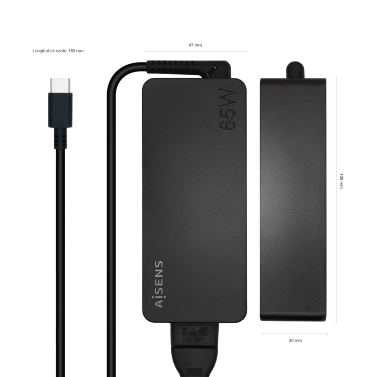 AISENS Carregador 65W PD3.0 1XUSB-C 1.8M. Negre
