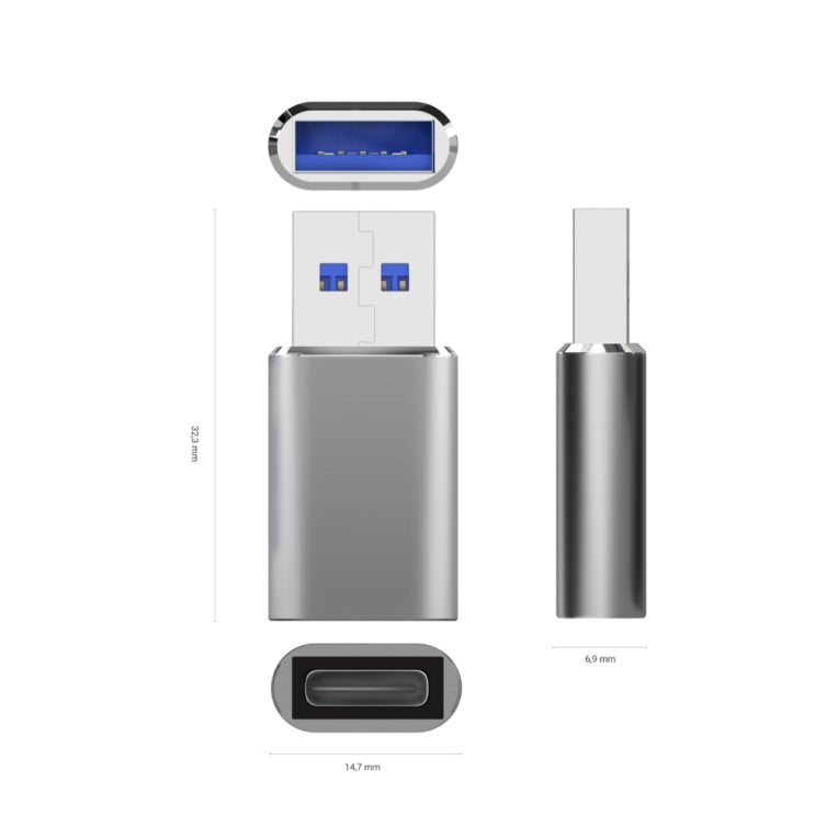 AISENS Mini Adaptador USB 3.2 Gen2 / USB 2.0 3A. Tipo USB-C/H-A/M. Gris