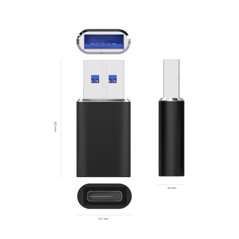 AISENS Mini Adaptador USB 3.2 Gen2 / USB 2.0 3A. Tipo USB-C/H-A/M. Negro