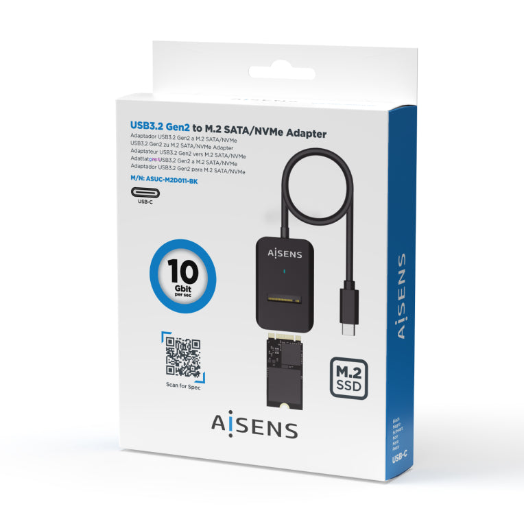 AISENS USB-C Dock M.2 (NGFF) ASUC-M2D011-BK SATA/NVMe A USB3.1 Gen2. Negra