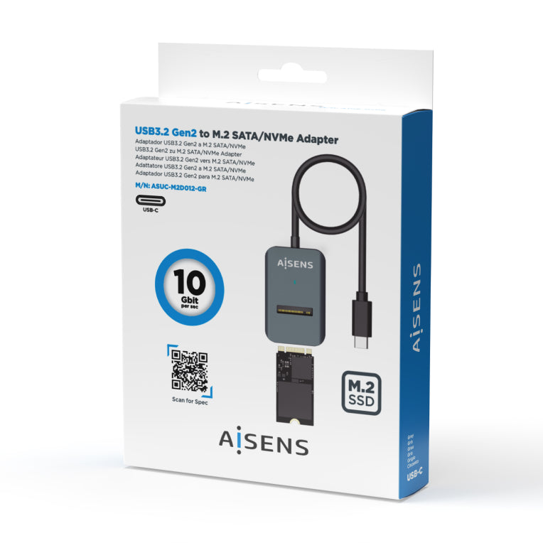 AISENS USB-C Dock M.2 (NGFF) ASUC-M2D012-GR SATA/NVMe A USB3.1 Gen2. Gris