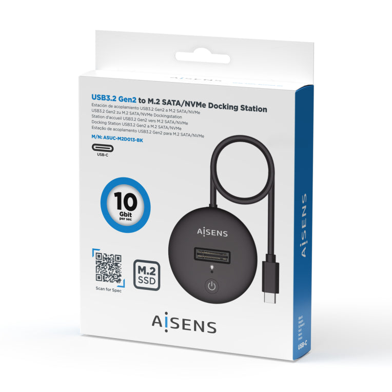 AISENS USB-C Dock M.2 (NGFF) ASUC-M2D013-BK SATA/NVMe A USB3.1 Gen2. Negra