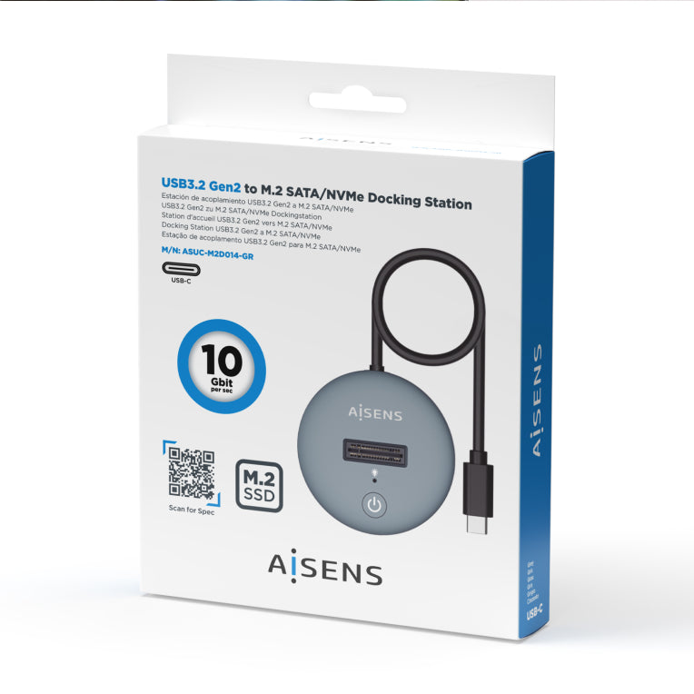 AISENS USB-C Dock M.2 (NGFF) ASUC-M2D014-GR SATA/NVMe A USB3.1 Gen2. Gris