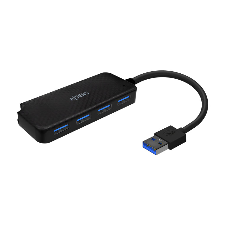 AISENS Hub USB 3.0. Tipus A/M-4x Tipus A/H. Negre. 15cm
