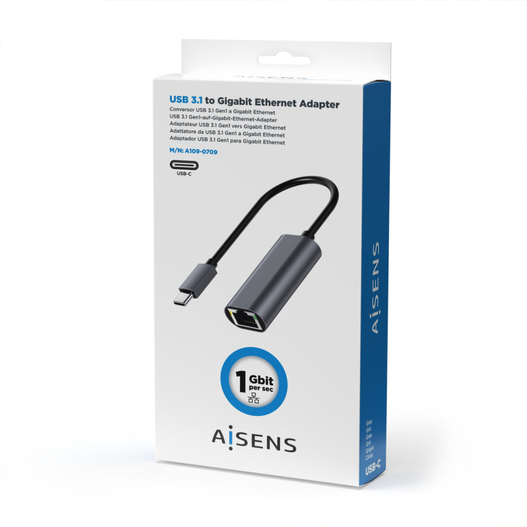 AISENS Conversor USB3.1 Gen1 USB-C A Ethernet Gigabit 10/100/1000 Mbps. Gris. 15cm