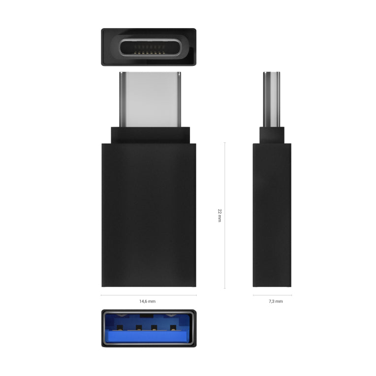 Adaptador mini USB 3.2 Gen1 de aluminio AISENS de 3 A. Tipo USB-C/MA/H. Negro.