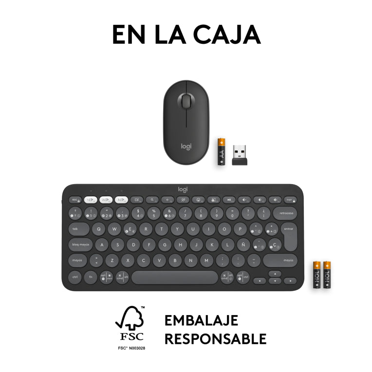 Logitech 920-012227 teclado Ratón incluido Universal RF Wireless + Bluetooth QWERTY Español Grafito