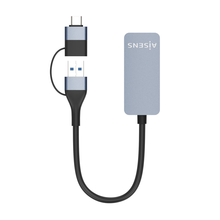 AISENS Conversor USB3.2 Gen1 USB-A+USB-C a Ethernet 2.5G 10/100/1000/2500 Mbps. Gris. 15cm