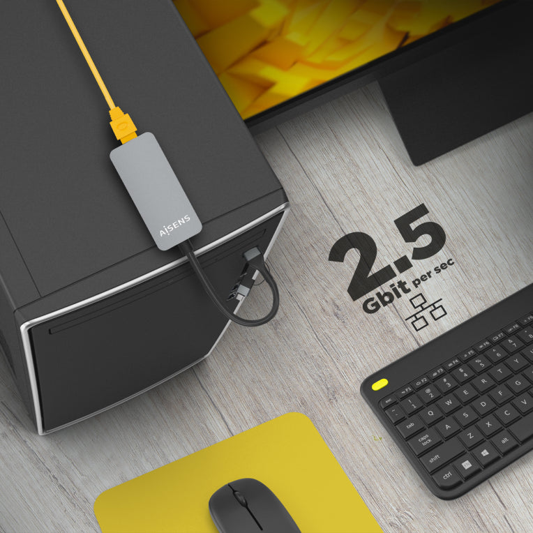 AISENS Conversor USB3.2 Gen1 USB-A+USB-C a Ethernet 2.5G 10/100/1000/2500 Mbps. Gris. 15cm