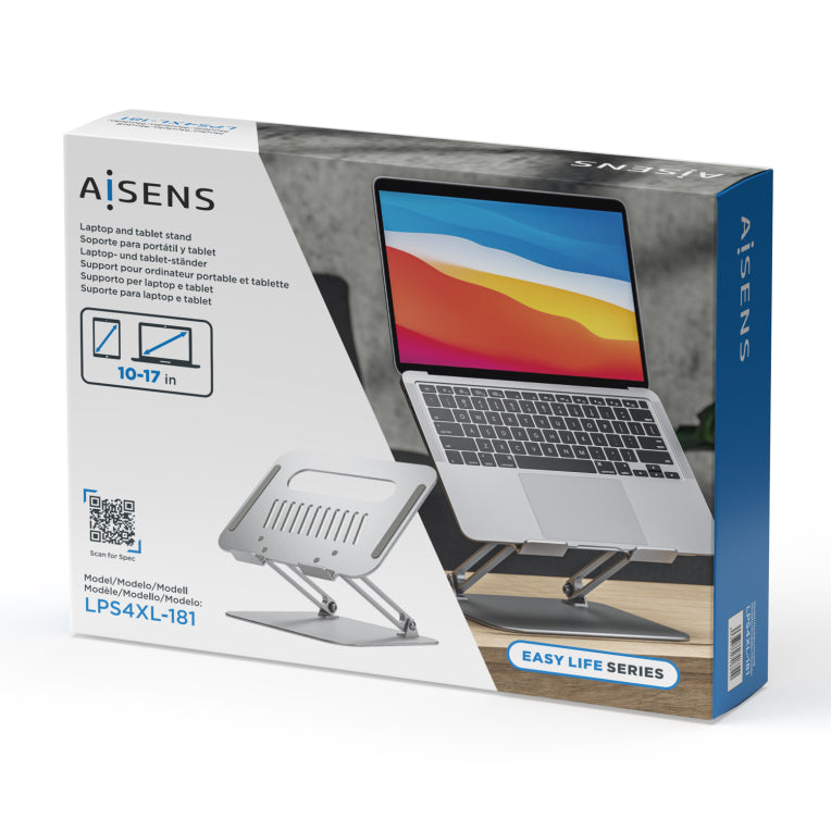 AISENS Soporte de Sobremesa XL 10-17 Ajustable para Portatil / Tablet. Plata