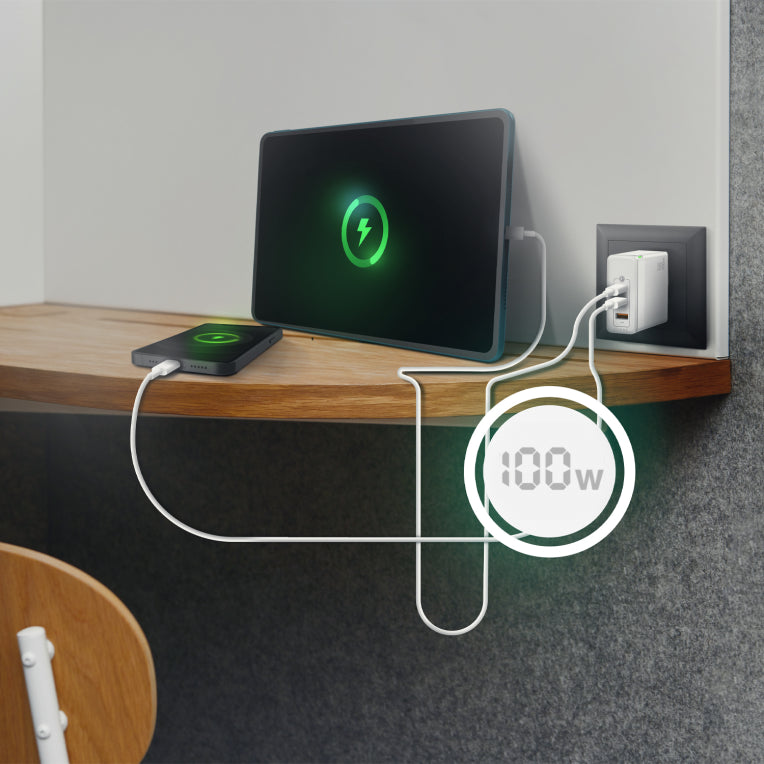 AISENS Cargador Gan 100W. 2xUSB-C PD3.0 QC4.0 QC5.0. 1xUSB-A QC3.0. Blanco