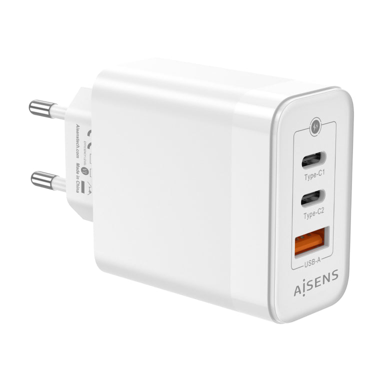 AISENS Cargador Gan 65W. 2xUSB-C PD3.0 QC4.0. 1xUSB-A QC3.0. Blanco