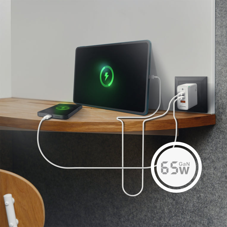 AISENS Cargador Gan 65W. 2xUSB-C PD3.0 QC4.0. 1xUSB-A QC3.0. Blanco