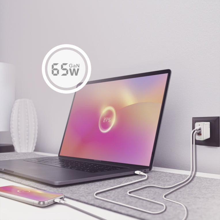 AISENS Cargador Gan 65W. 2xUSB-C PD3.0 QC4.0. 1xUSB-A QC3.0. Blanco