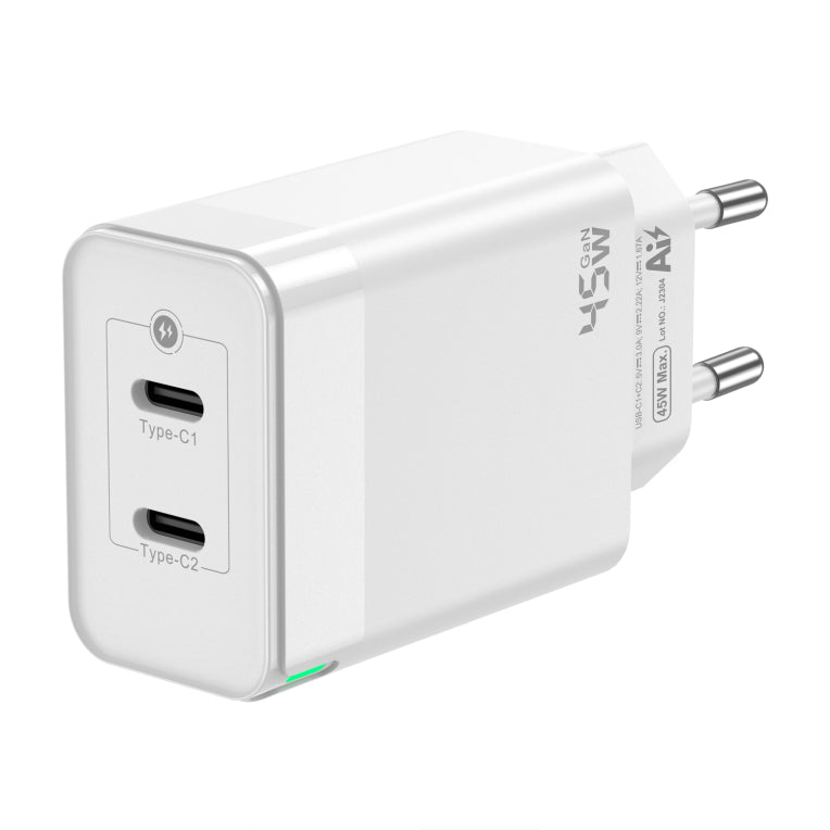 AISENS Cargador Gan 45W. 2xUSB-C PD3.0 QC4.0. Blanco