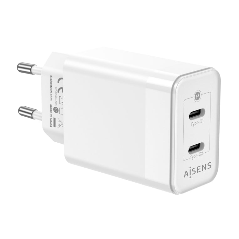 AISENS Cargador Gan 45W. 2xUSB-C PD3.0 QC4.0. Blanco