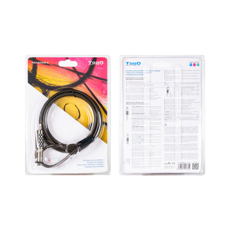 TooQ Cable de Seguridad Tipo NANO con Combinación para Portátiles 1.5 metros. Gris Oscuro