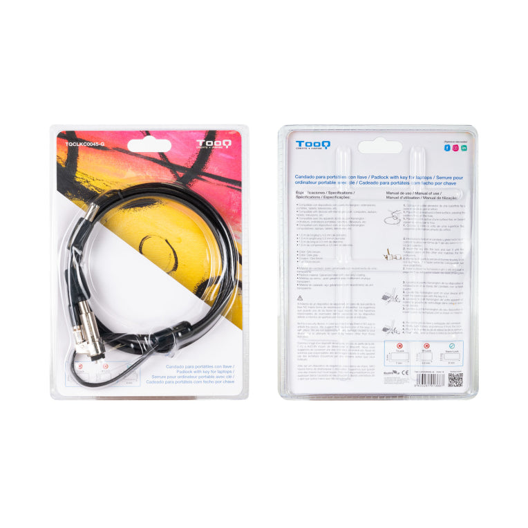 TooQ Cable de Seguridad Tipo NANO con Llave para Portátiles 1.5 metros. Gris Oscuro