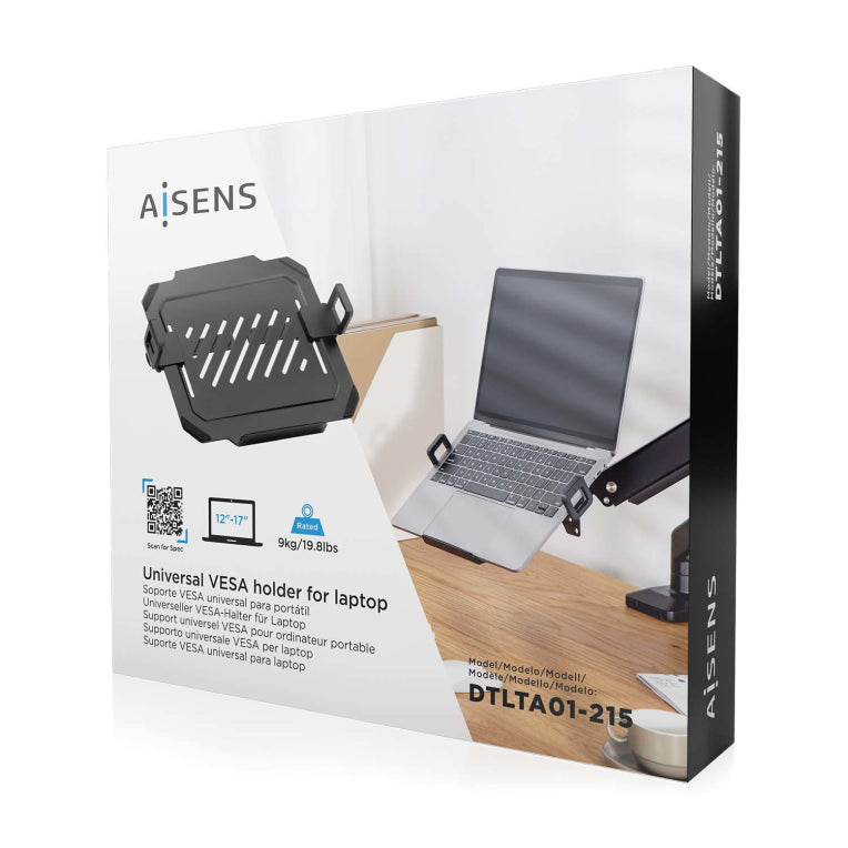 AISENS Soporte Universal para Portátil de 12-17 para el Montaje en un Soporte de Monitor. Negro