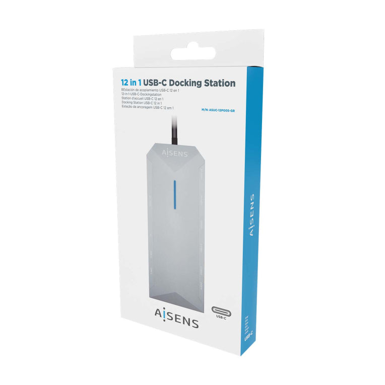 AISENS USB-C Dock 12 En 1. USB-C A 2xHDMI. 1xRJ45. 3xUSB-A. 2xUSB-C. 1xUSB-C PD. 1xAudio. 1xSD. 1xMicro SD. Gris. 30cm