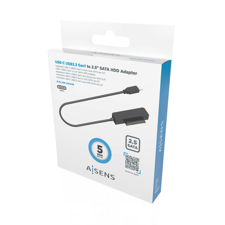 AISENS Adaptador SATA a USB-C USB3.0/USB3.1 Gen1 para Discos Duros 2.5?. Negro