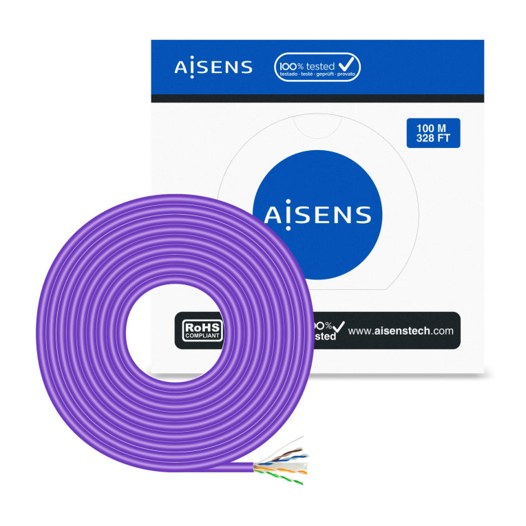 AISENS Cable de Red RJ45 LSZH Cat.6 UTP Rigido AWG23 CCA (Aleacion). Violeta. 100M
