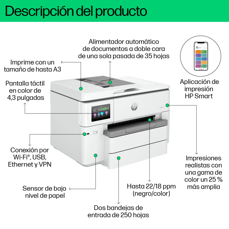 HP OfficeJet Pro 9730e Inalámbrico All-in-One Color Impresora. Servicio Instant Ink; Impresión a doble cara