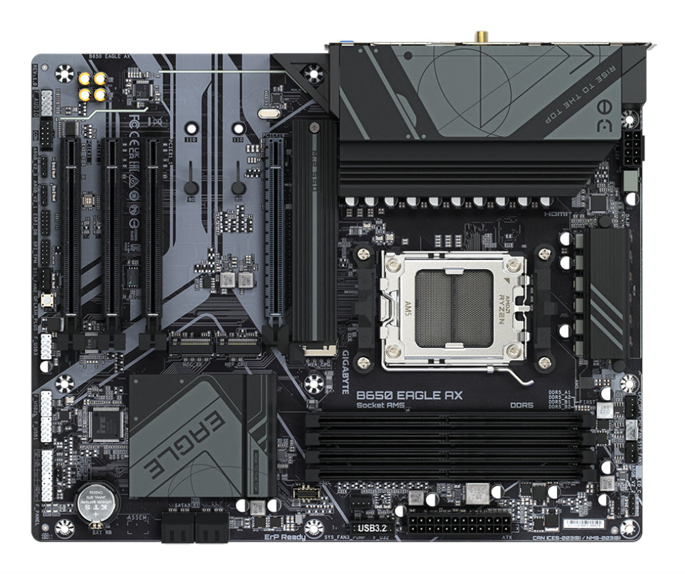 GIGABYTE B650 EAGLE AX Placa base - AMD Ryzen serie 9000. VRM de 12+2+2 fases. hasta 7600 MHz DDR5 (OC). 1xPCIe 5.0 + 2xPCIe 4.0 M.2. LAN GbE. WIFI 6E. USB 3.2 Gen 2