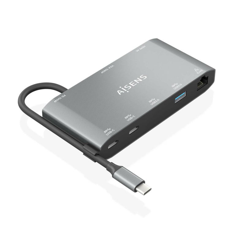 AISENS ASUC-8P010-GR base para portátil y replicador de puertos Alámbrico USB 3.2 Gen 1 (3.1 Gen 1) Type-C