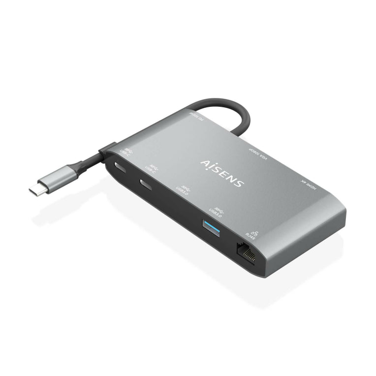 AISENS ASUC-8P010-GR base para portátil y replicador de puertos Alámbrico USB 3.2 Gen 1 (3.1 Gen 1) Type-C