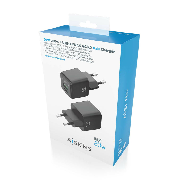 AISENS ASCH-20W2P011-BK cargador de dispositivo móvil Universal Corriente alterna Carga rápida Interior