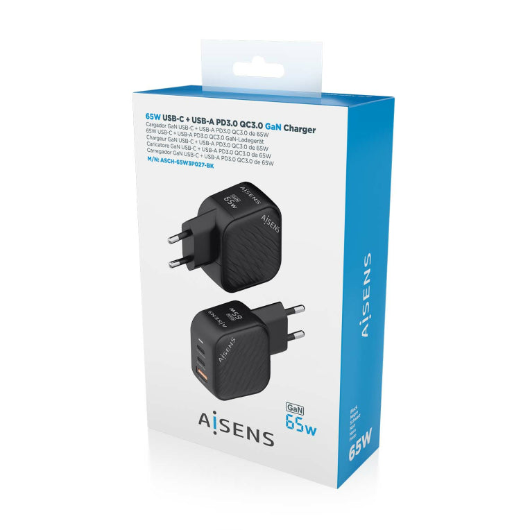 AISENS ASCH-65W3P027-BK cargador de dispositivo móvil Universal Corriente alterna Carga rápida Interior