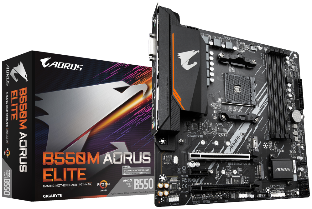 GIGABYTE B550M AORUS ELITE Placa base - Procesadores AMD Ryzen 5000. VRM de 5+3 fases. hasta 4733 MHz DDR4. 1xPCIe 4.0 + 1xPCIe 3.0 M.2. LAN 1GbE. USB 3.2 Gen 1 - detalle