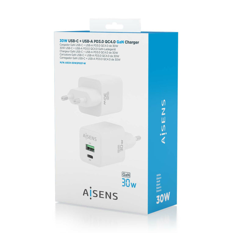 AISENS ASCH-30W2P037-W cargador de dispositivo móvil Universal Corriente alterna Carga rápida Interior