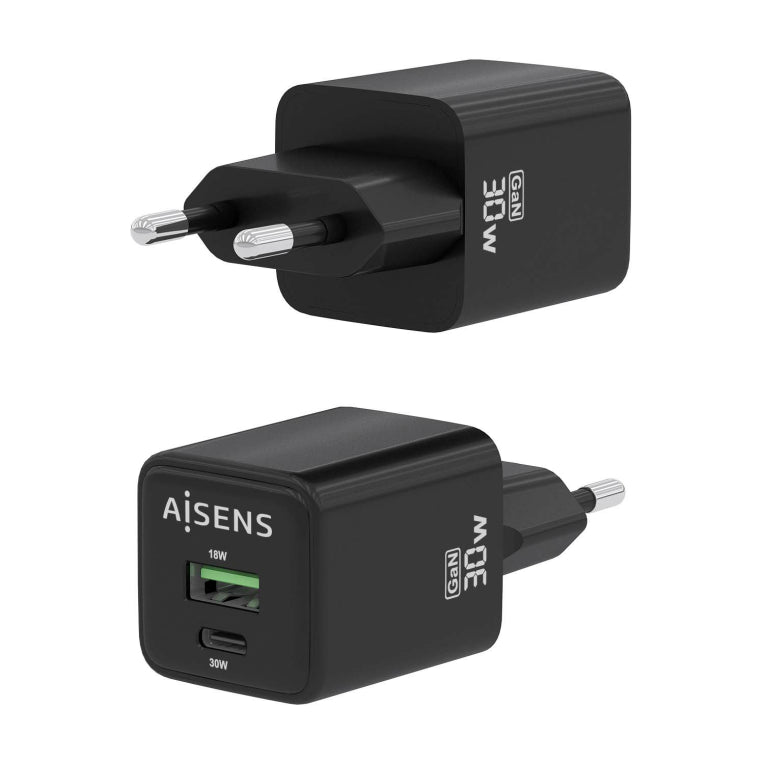 AISENS ASCH-30W2P038-BK cargador de dispositivo móvil Universal Corriente alterna Carga rápida Interior