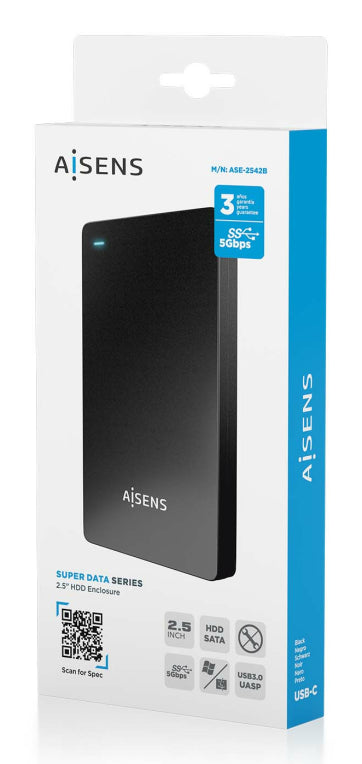 AISENS ASE-2542B caja para disco duro externo Caja de disco duro (HDD) Negro 2.5"
